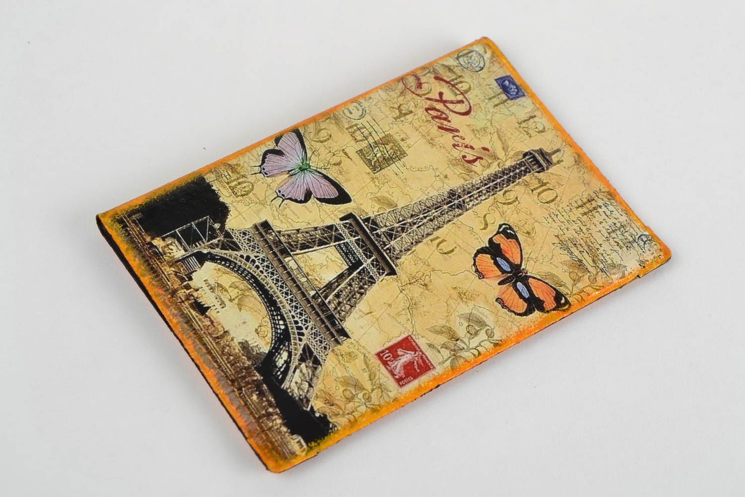 Funda para pasaporte de cuero artificial hecha a mano decoupage París artesanal foto 4