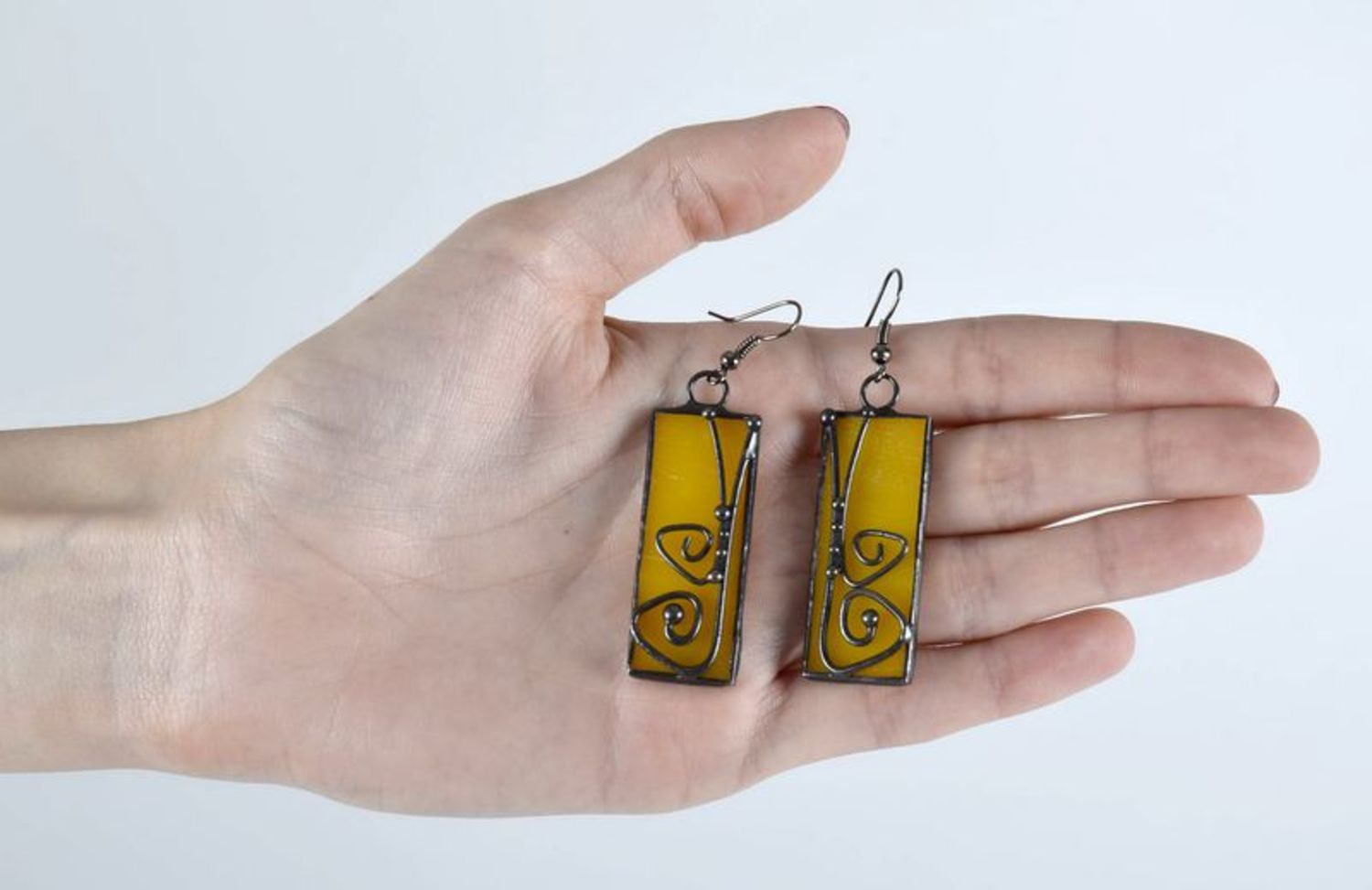 Stained glass earrings made of copper and glass photo 5