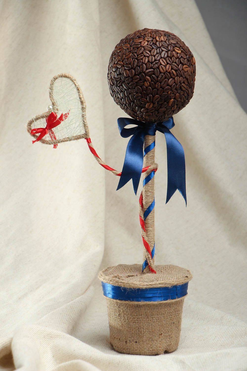 Topiario albero decorativo fatto a mano di grani caffè alberello della felicità foto 1