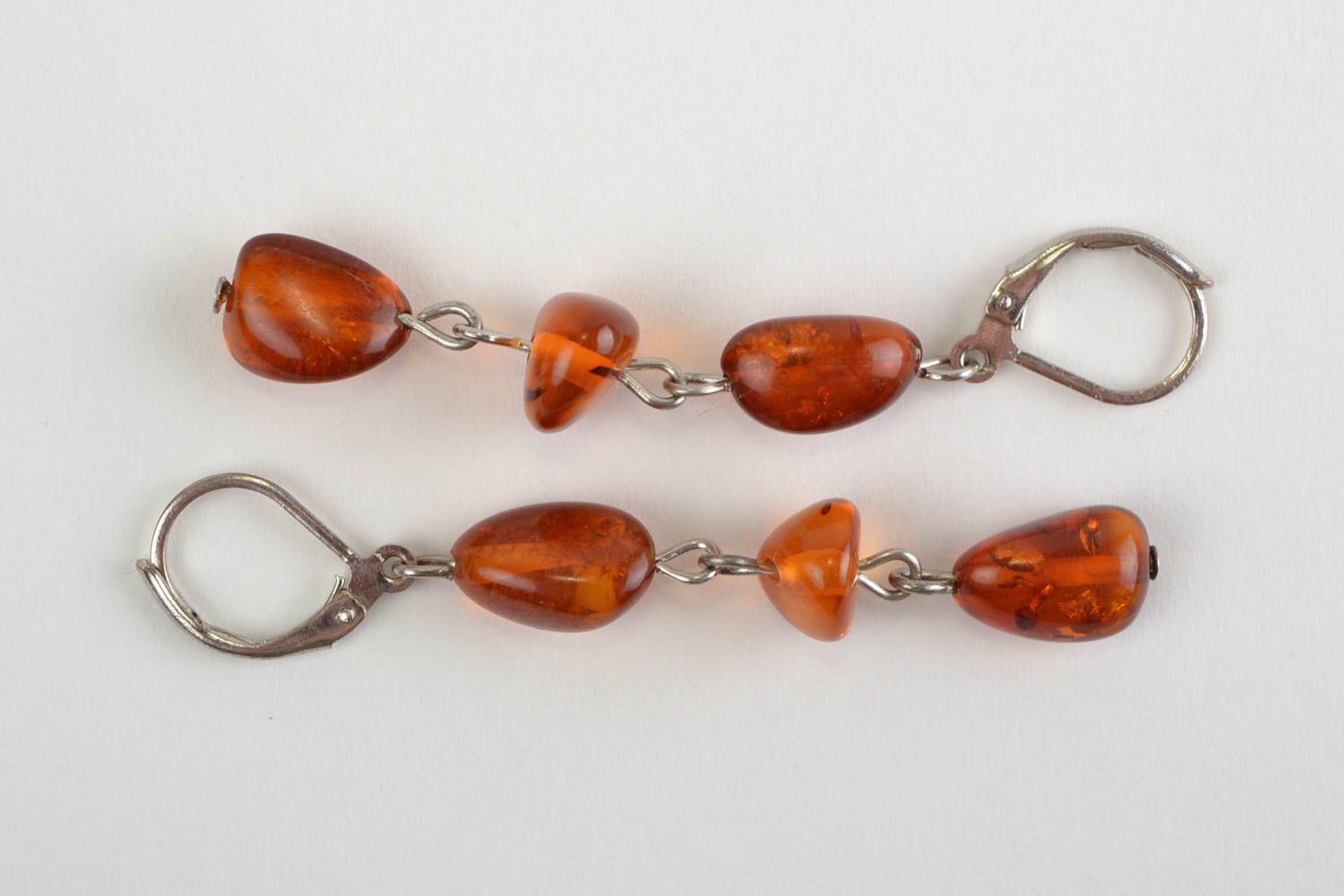 Unusual beautiful handmade designer woven Czech glass bead earrings amber color photo 5