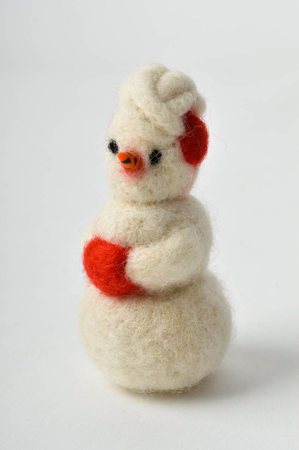 Peluche bonhomme de neige faite main laine feutrée originale Déco de Noël photo 3