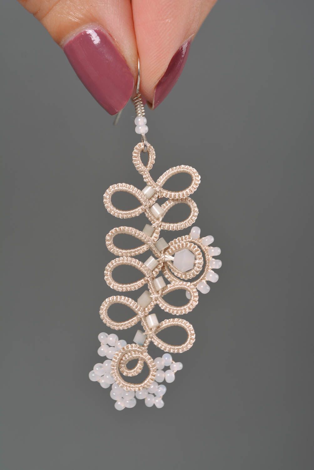 Handmade jewelry set designer necklace handmade earrings tatting lace gift ideas photo 5