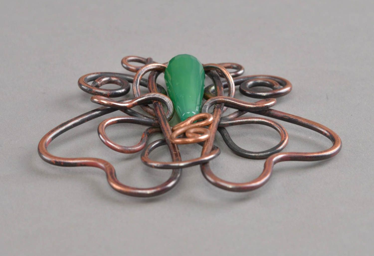 Handmade jewelry copper accessory jade green pendant copper butterfly gift ideas photo 3