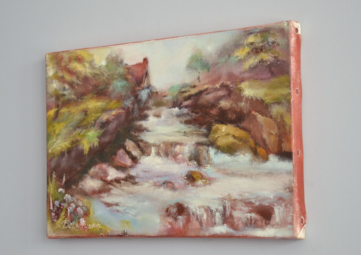Öl Gemälde mit Landschaft Wasserfall foto 1