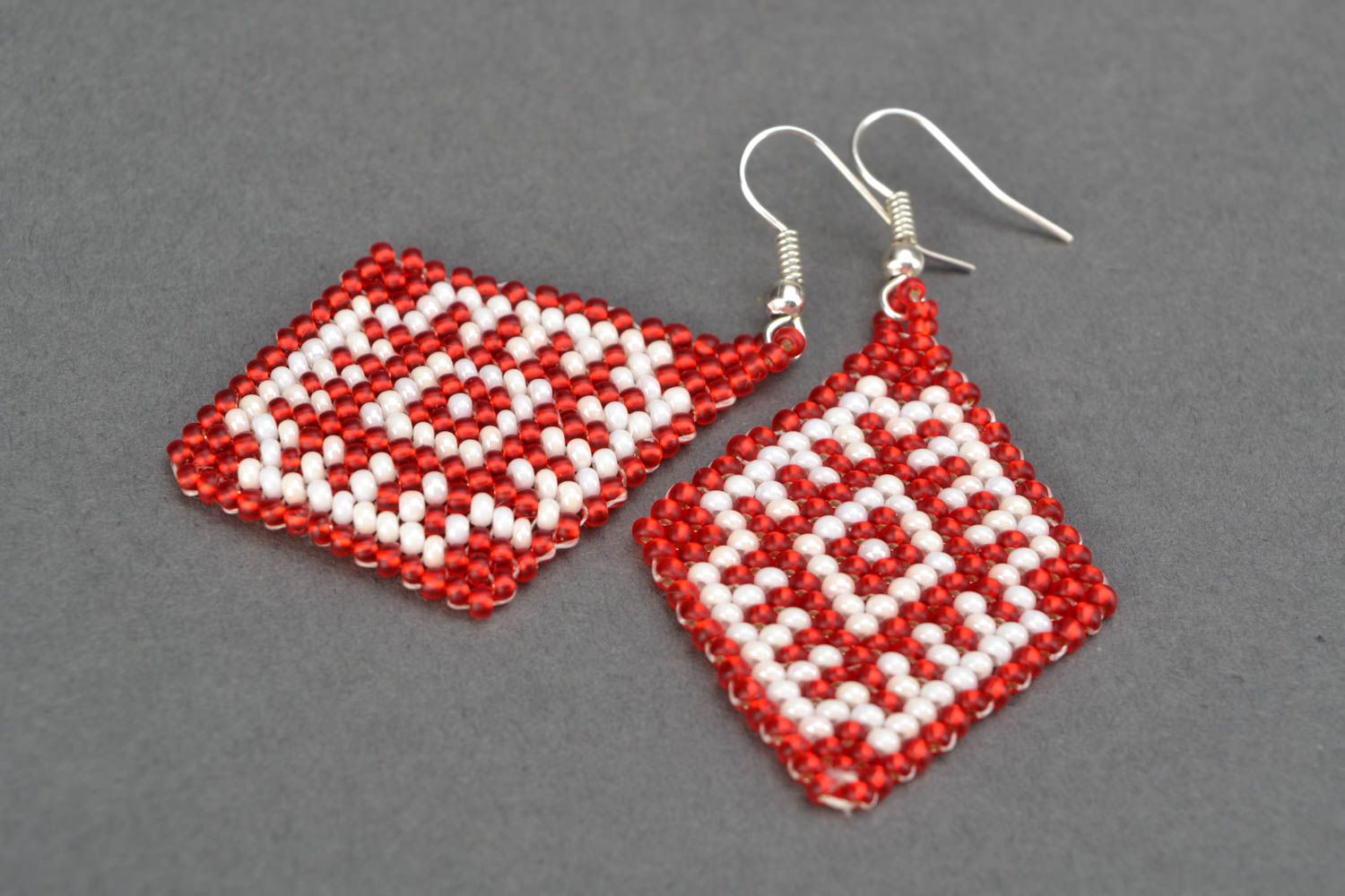 Diamond shaped earrings with Czech beads in ethnic style photo 4