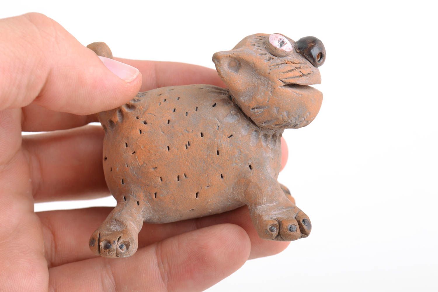 Lustige hübsche Miniatur Figurine aus Keramik Kater in Braun fürs Sammeln foto 2