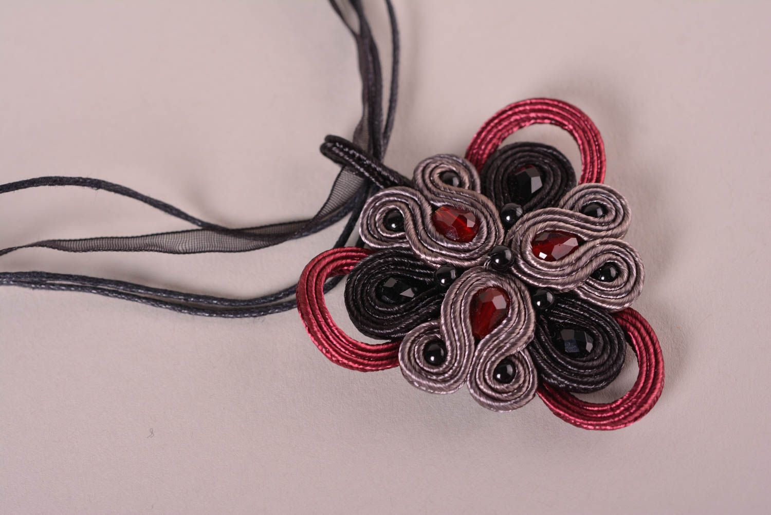 Handmade soutache pendant unusual design pendant big pendant soutache jewelry photo 3