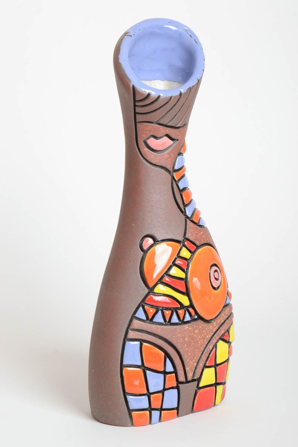 Handmade Keramik Vase Haus Deko gemusterte ausgefallene Vase bemalt 1800 ml foto 2