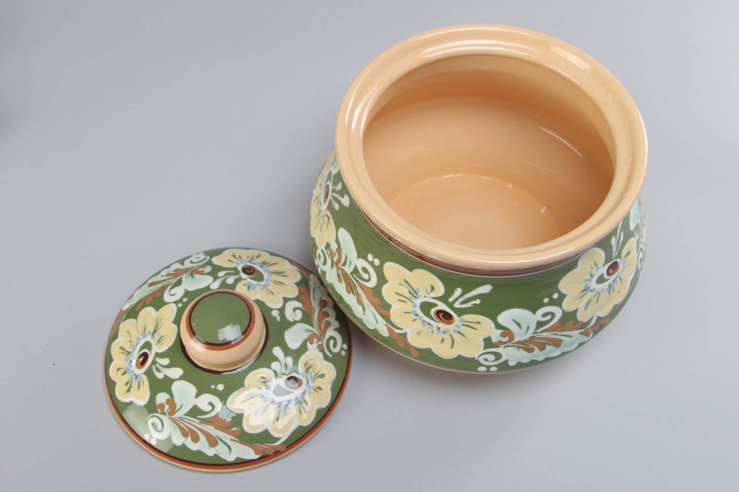 Pot avec couvercle en argile peint de glaçure colorée fait main grand 3 l photo 3