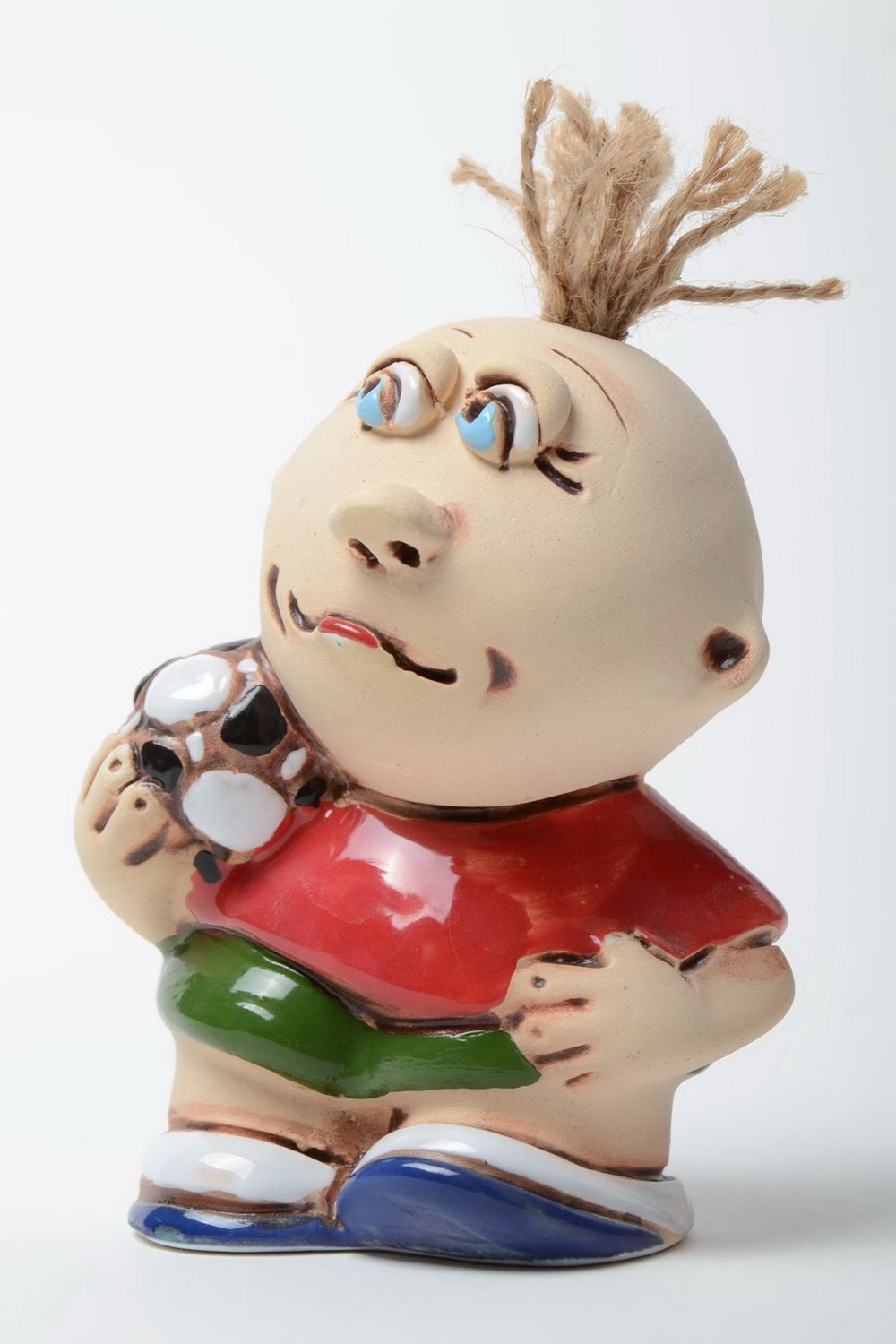 Handmade designer painted semi porcelain figurine Boy with Ball home decor photo 4