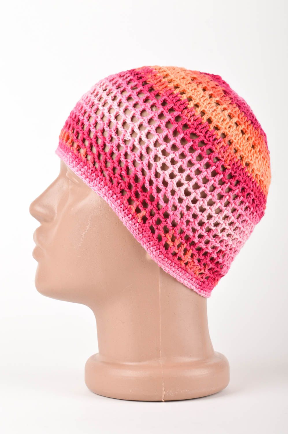 Bonnet tricot fait main Chapeau au crochet rose orange Vêtement enfant photo 3