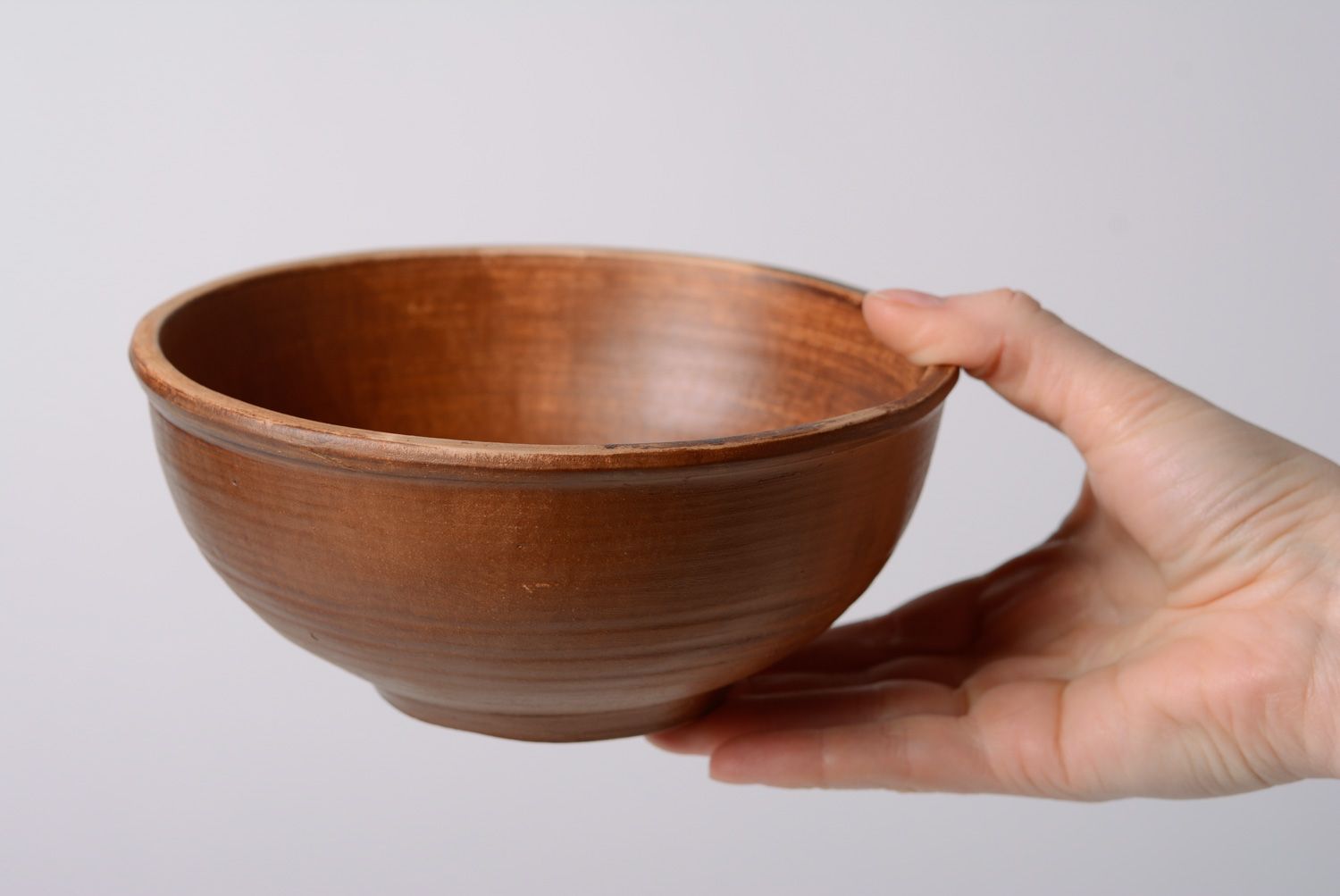 Handmade brown ceramic deep bowl kilned with milk in ethnic style for 500 ml photo 5