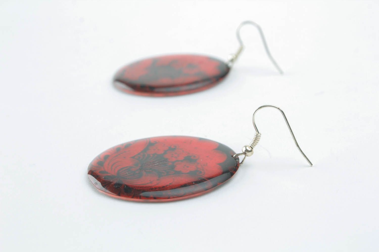 Round earrings with red photoprint photo 3