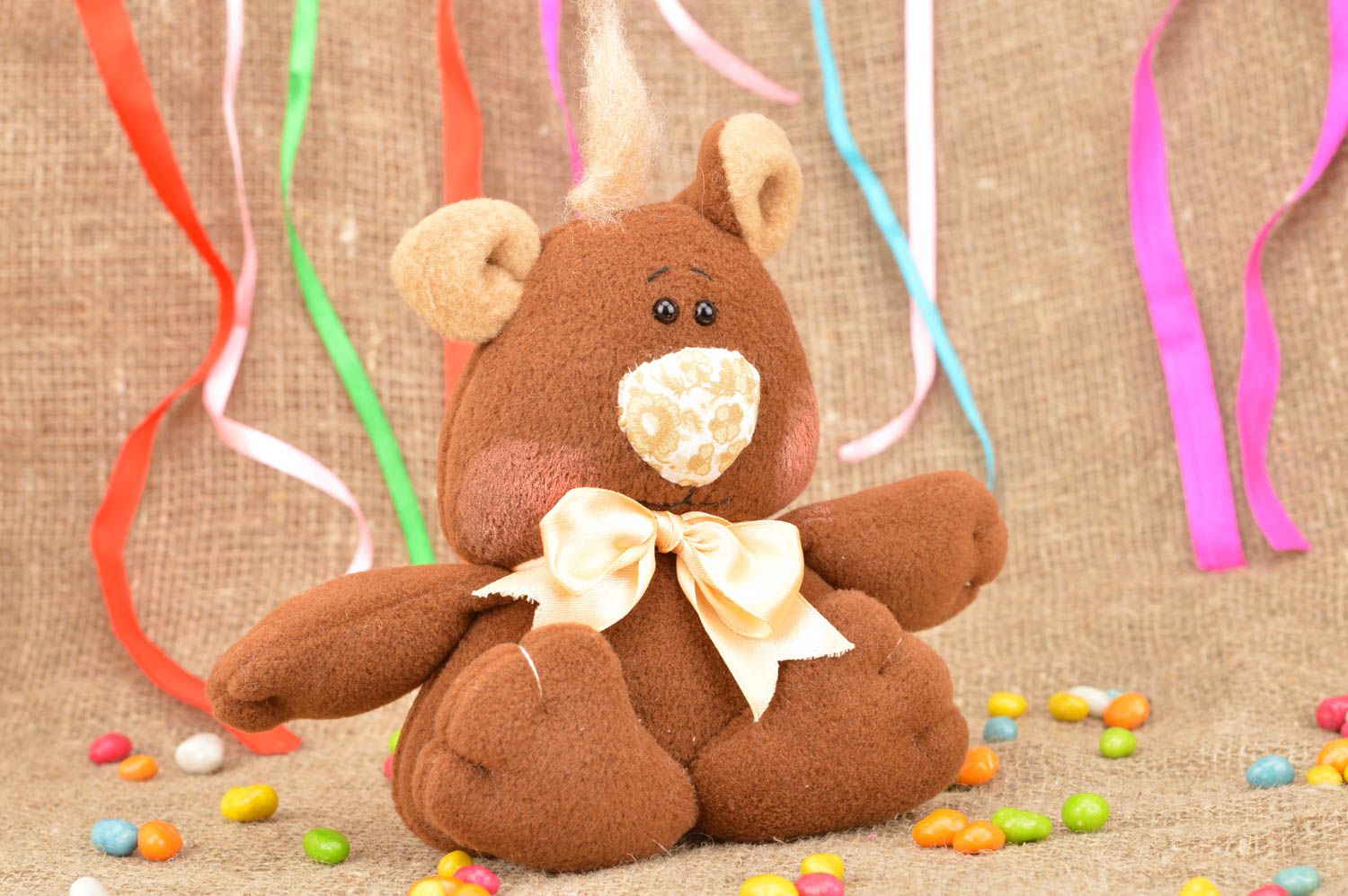 Unusual beautiful stylish cute brown handmade soft toy in shape of bear photo 1