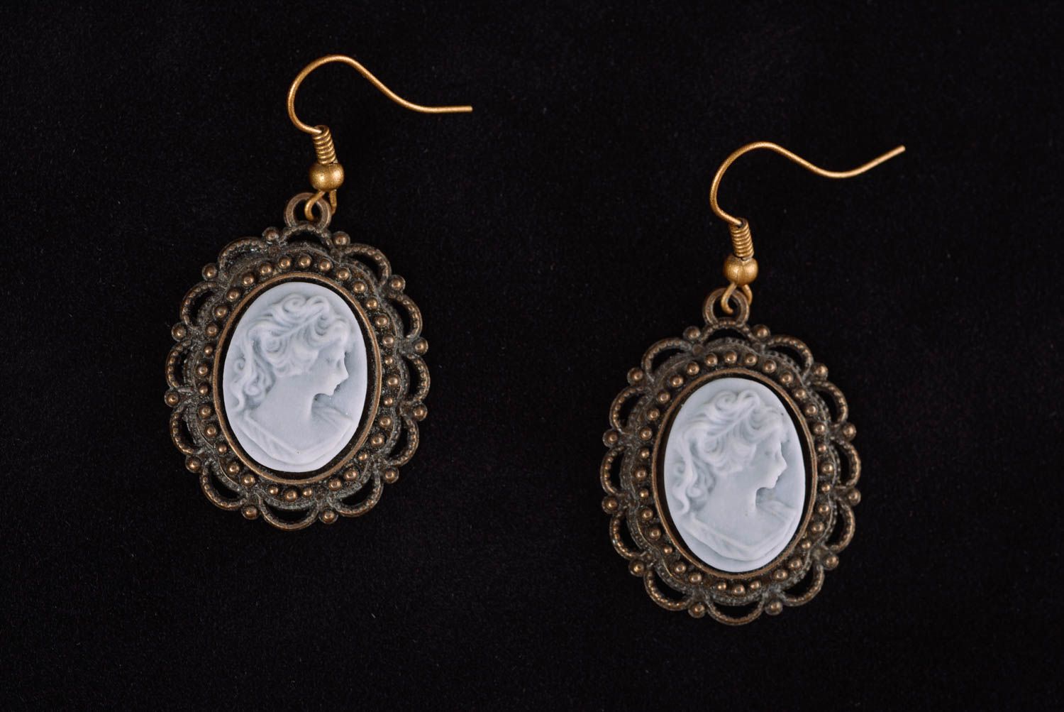 Earrings in vintage style with cameo made of polymer clay handmade jewelry photo 5