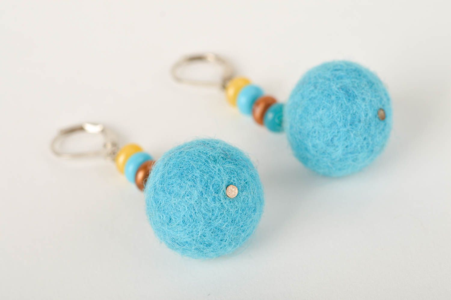 Handmade earrings wool felt ball earrings designer accessories gifts for women photo 2