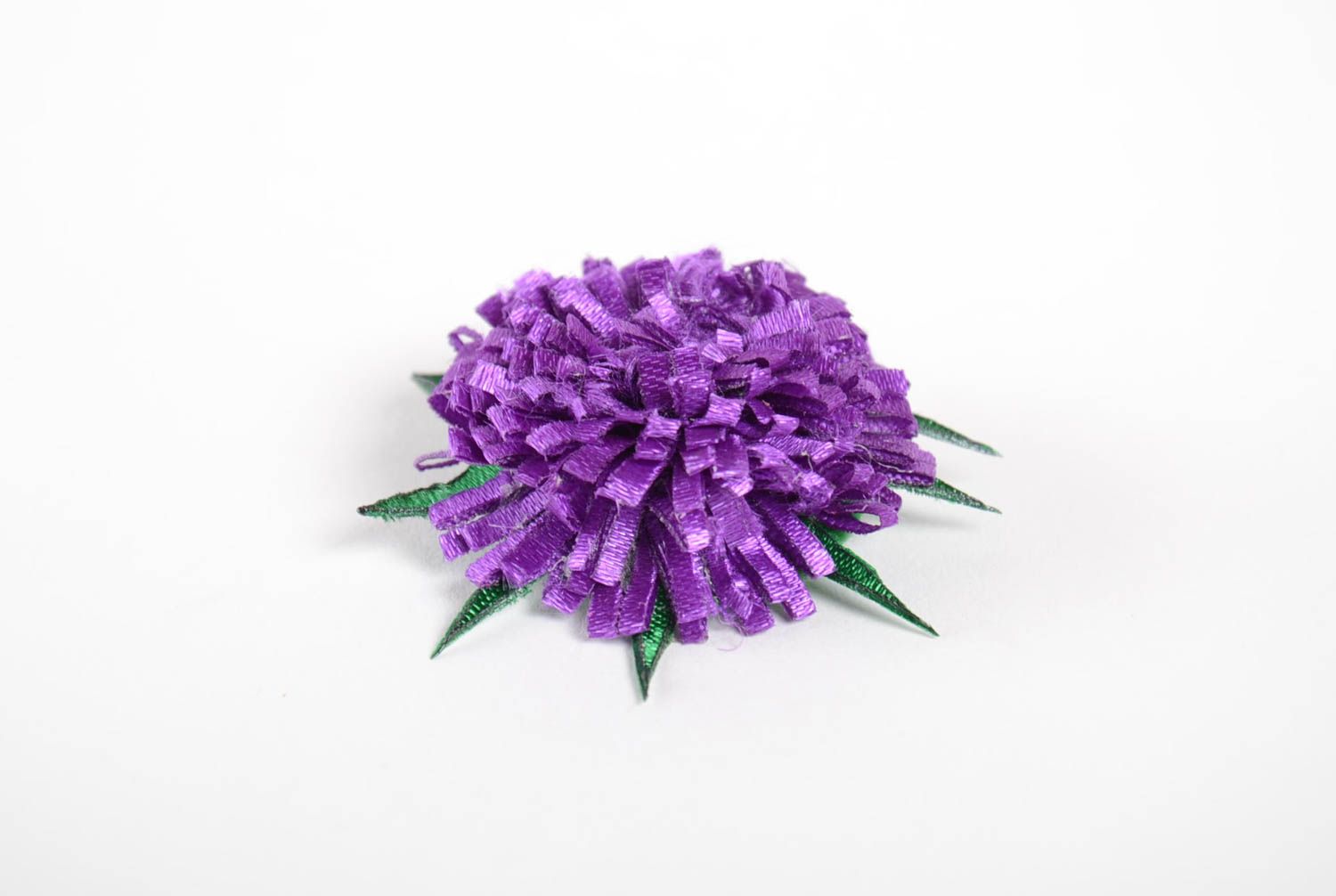Pince à cheveux fleur violette en rubans et tissu polaire faite main petite photo 4