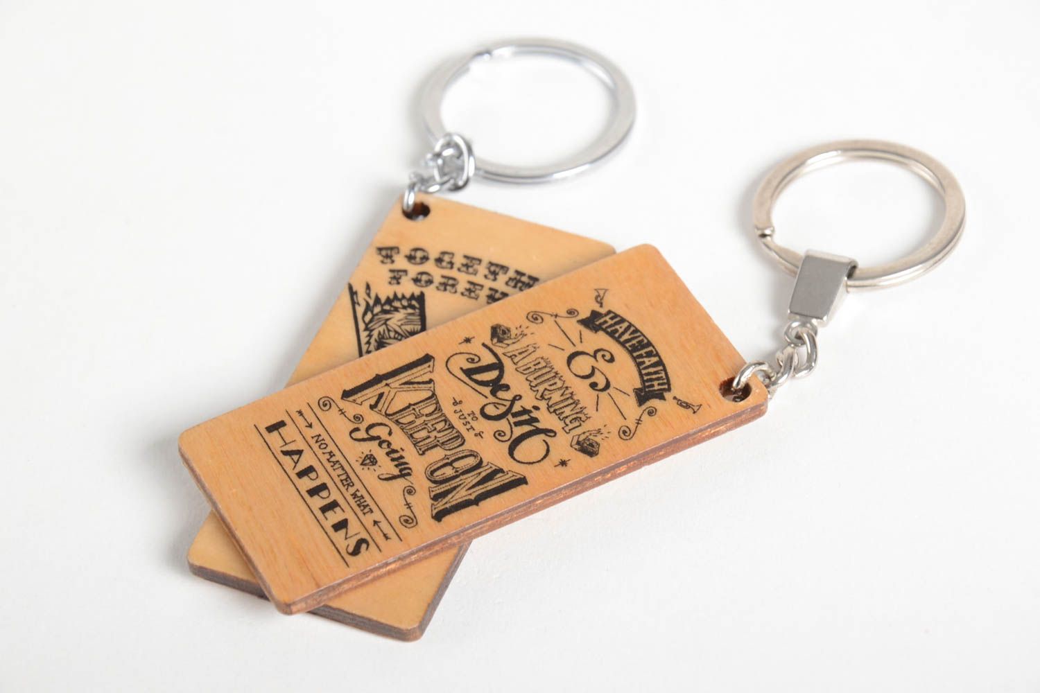 Handmade keychain designer accessory for key set of 2 items wooden souvenir photo 2