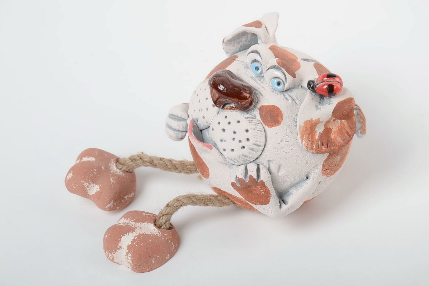 Handmade Keramik Spardose aus Halbporzellan mit Bemalung in Form vom Hund foto 5
