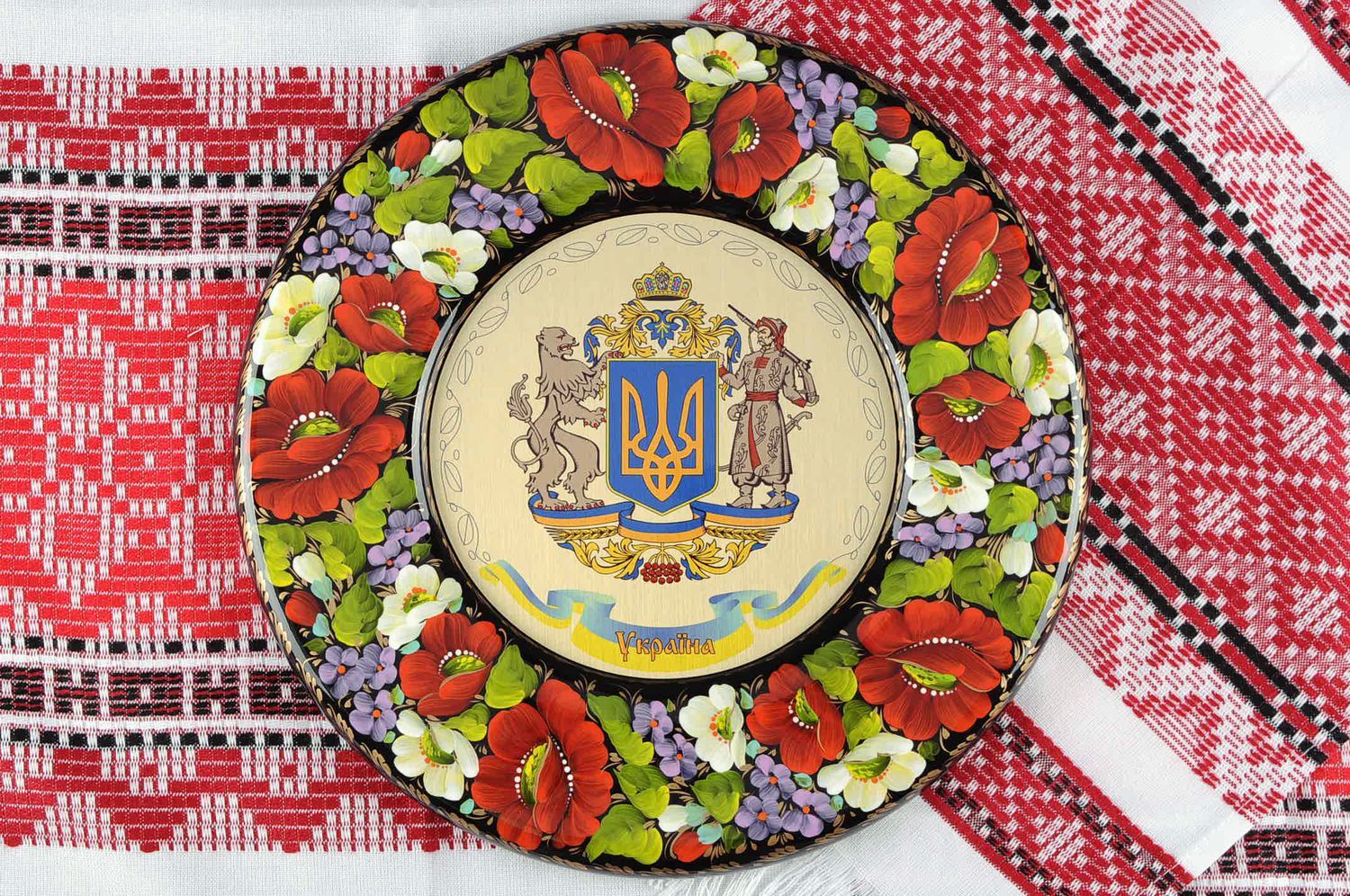 Wooden painted plate Flowery photo 2