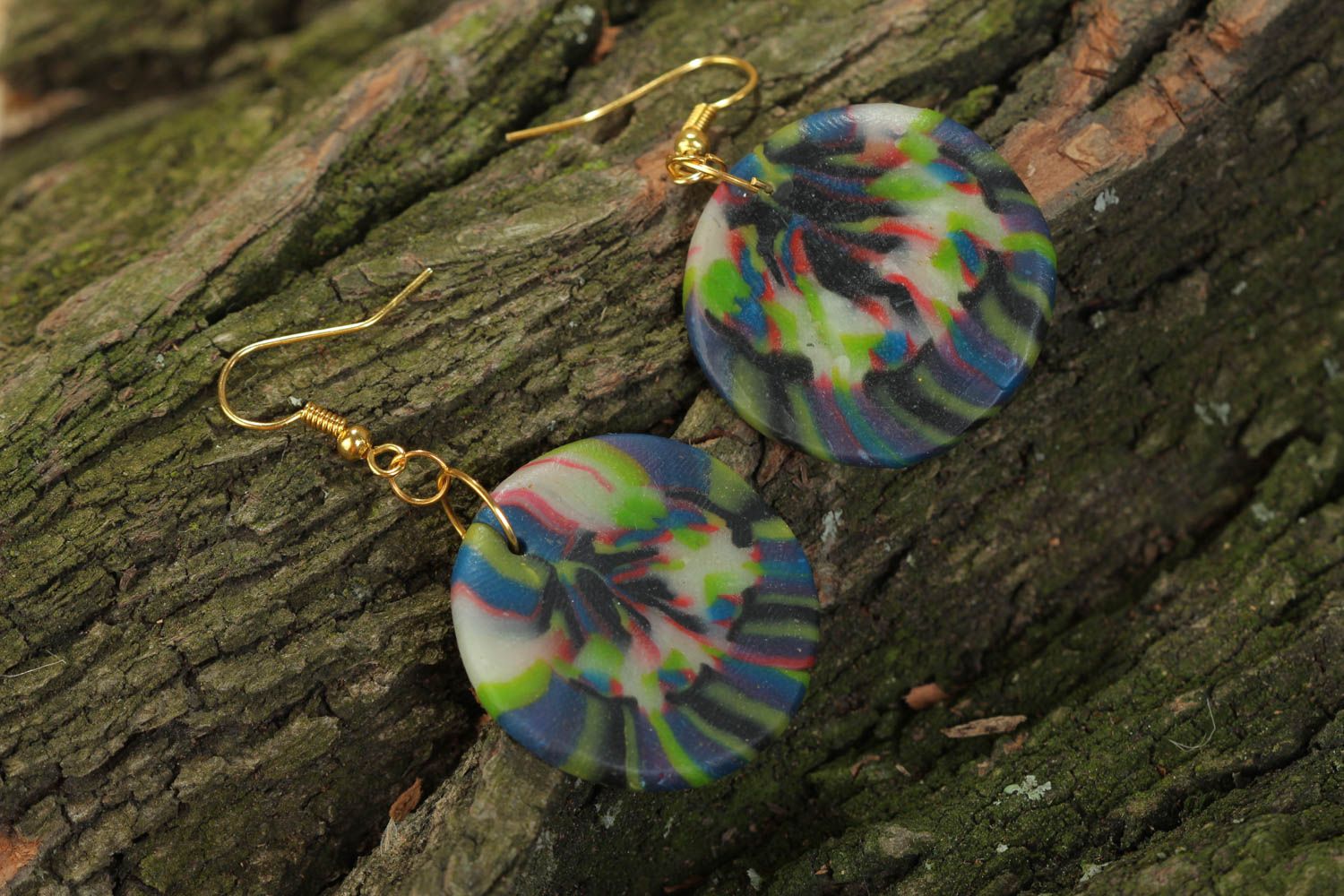 Handmade polymer clay earrings round bright beautiful designer accessory photo 1