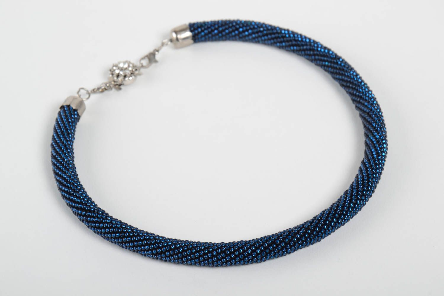 Collier spirale Bijou fait main Cadeau femme bleu en perles de rocaille photo 3