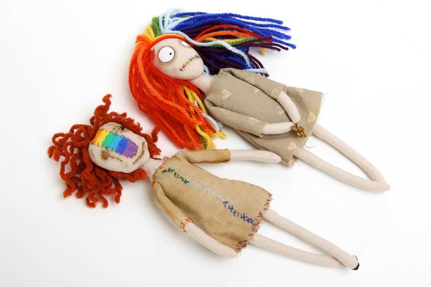 Puppen Set handgefertigt Designer Puppen kreative Geschenkideen 2 Stück bunt foto 2