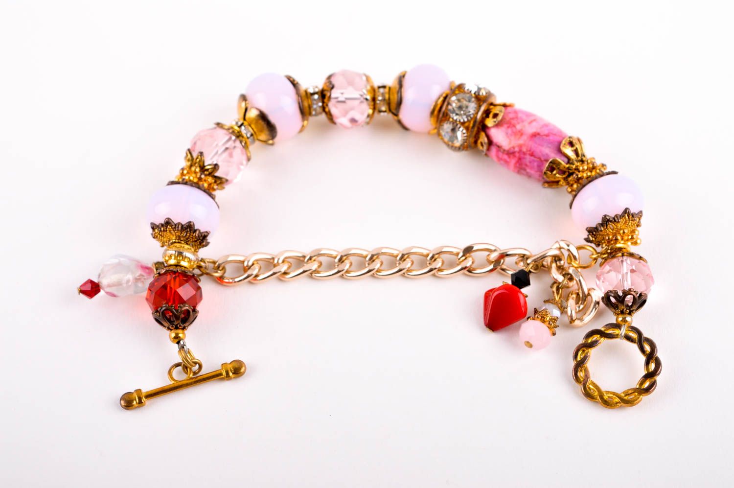 Pink and red charm beaded bracelet for teen girls photo 4