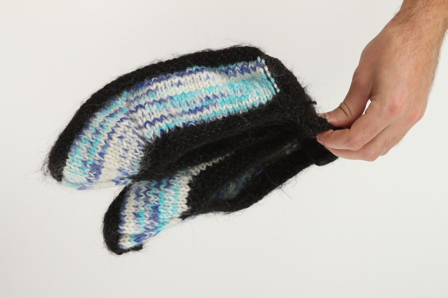 Pantoufles femme faites main Pantoufles en laine bleu-noir Chaussons d'intérieur photo 5