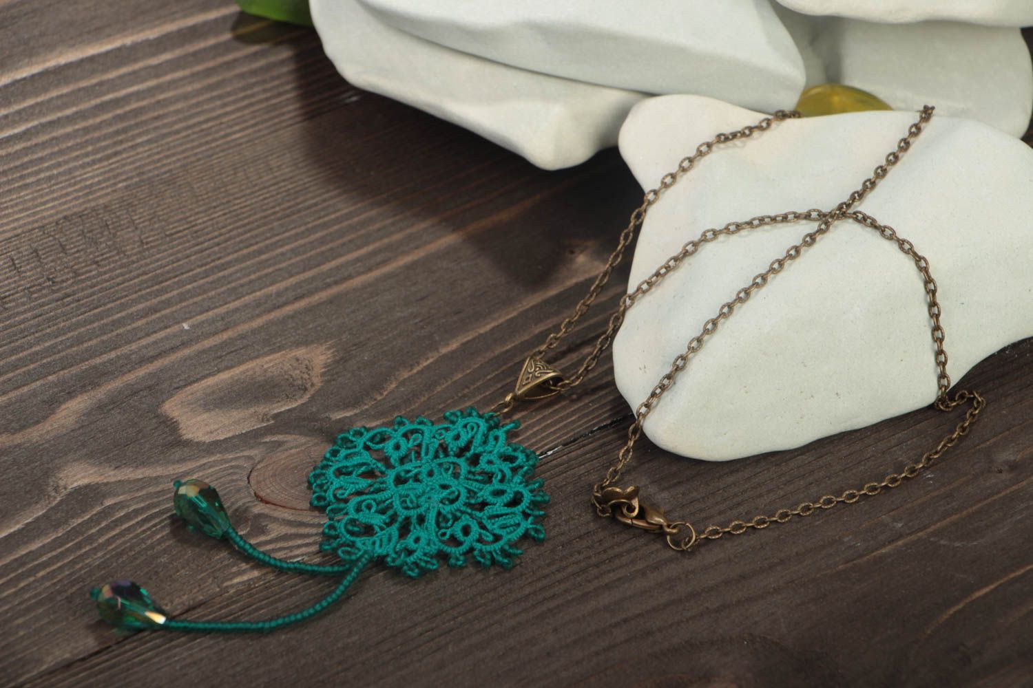 Openwork handmade necklace cotton cute accessory textile unusual jewelry photo 1