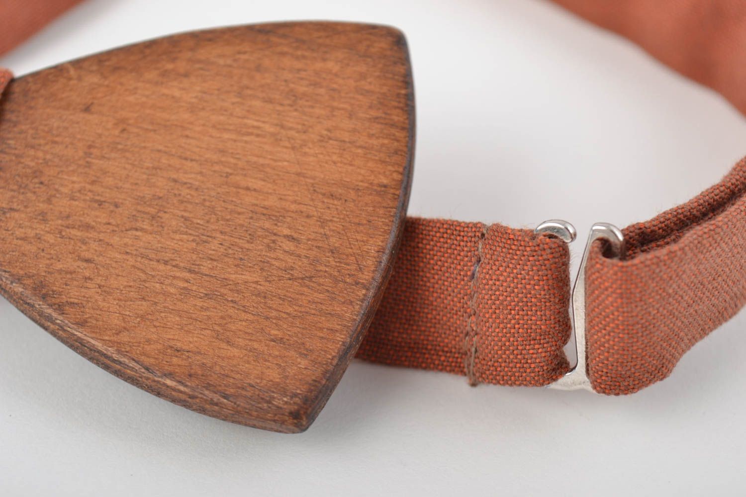 Unusual beautiful handmade designer beech wood bow tie with cotton strap photo 2