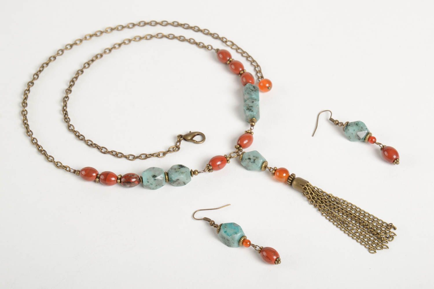 Handmade designer earrings stylish female necklace elegant jewelry set photo 5