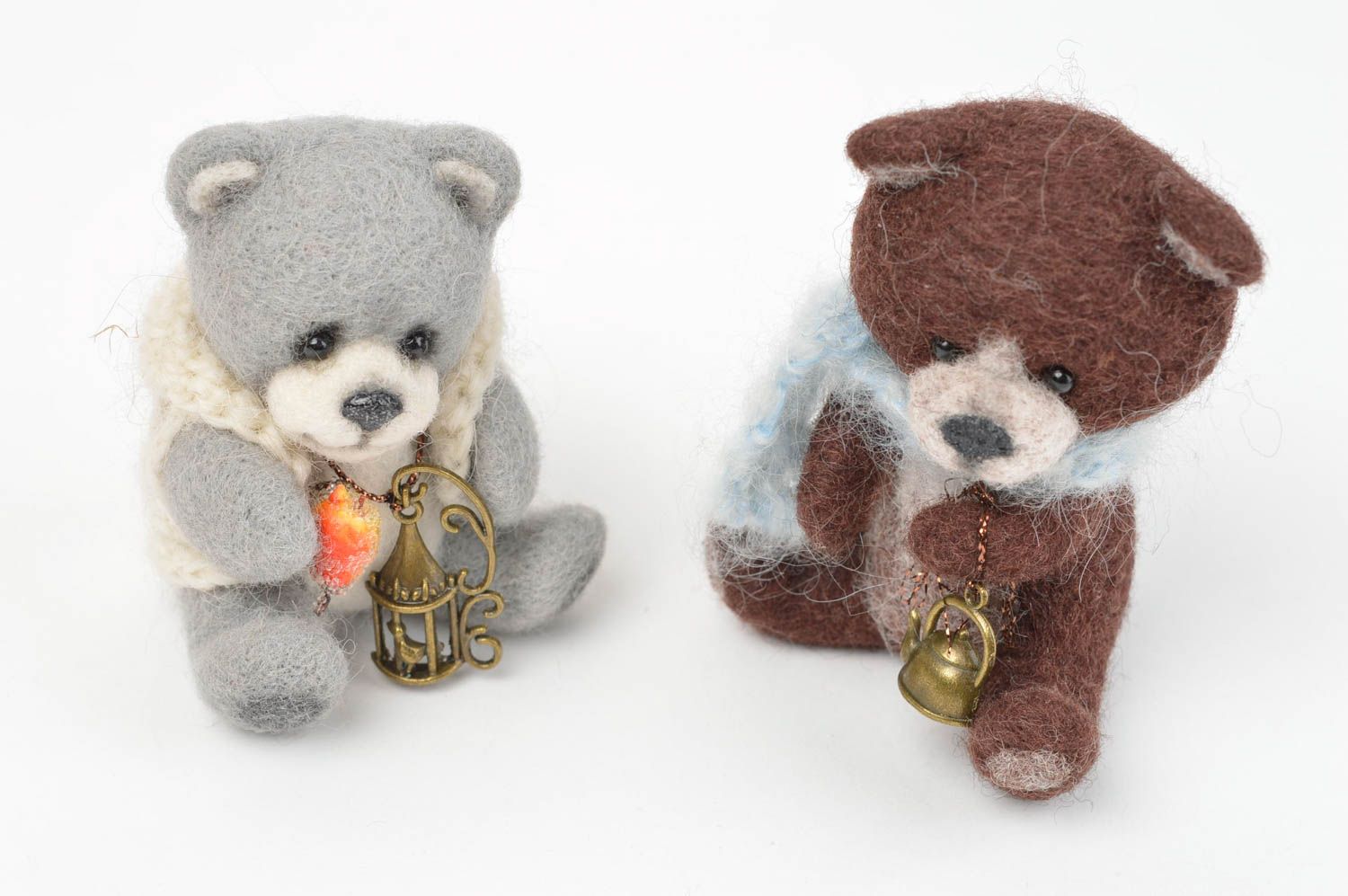 Jouets ours fait main Déco maison 2 pièces Cadeau original laine feutrée photo 4