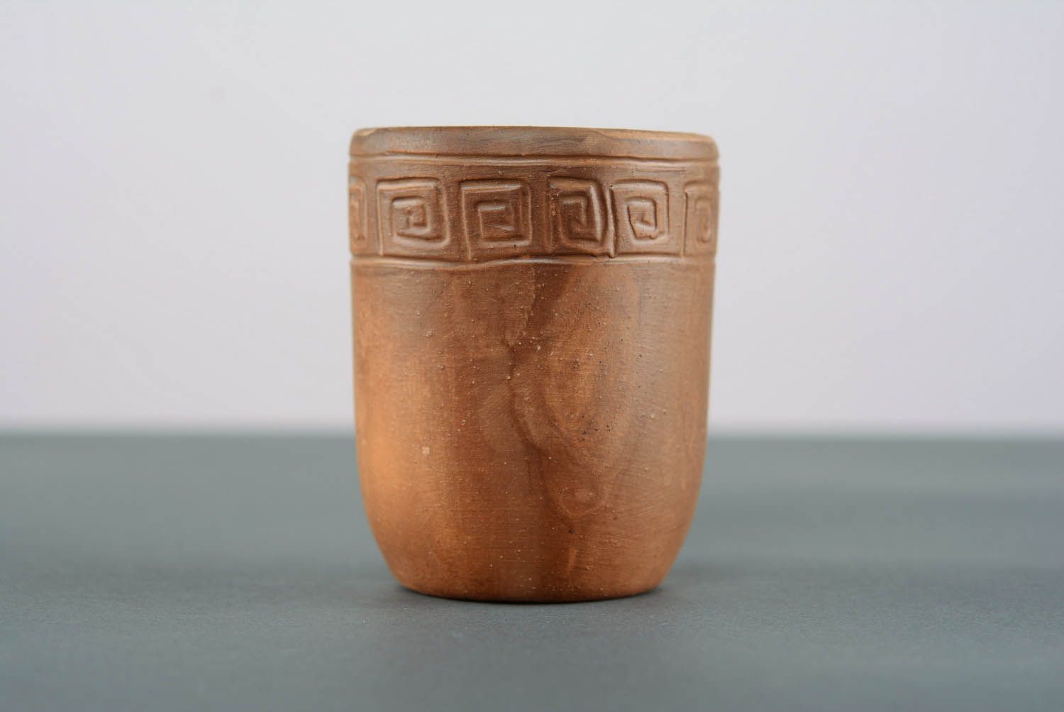8 oz red clay milk cup without handle with Greek-style pattern photo 5