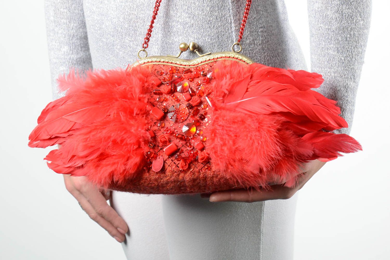Handmade Umhängetasche Damen Designer Tasche Damen Handtasche in Rot einzigartig foto 2