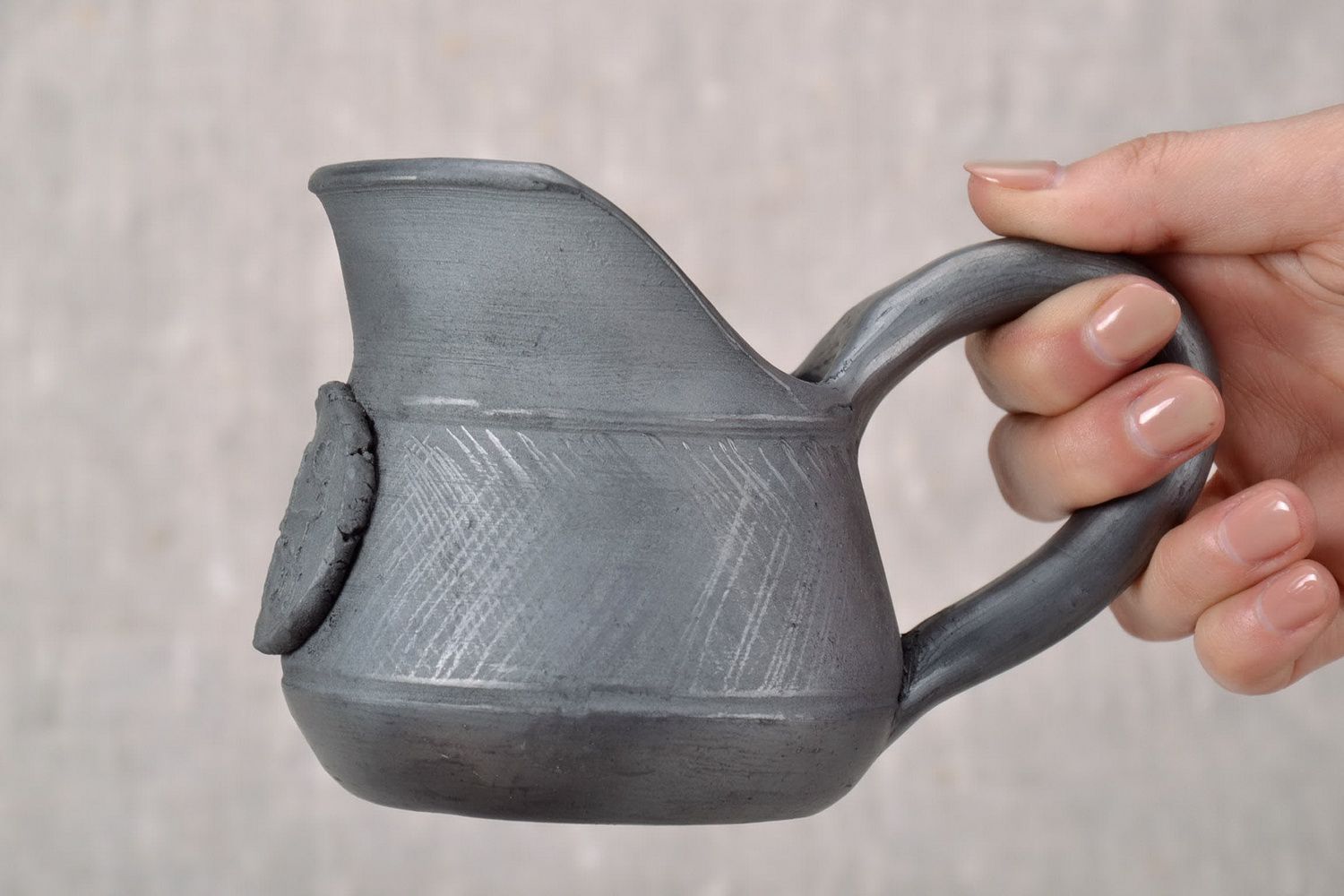 10 oz ceramic creamer jug with handle in black color 0,5 lb photo 5
