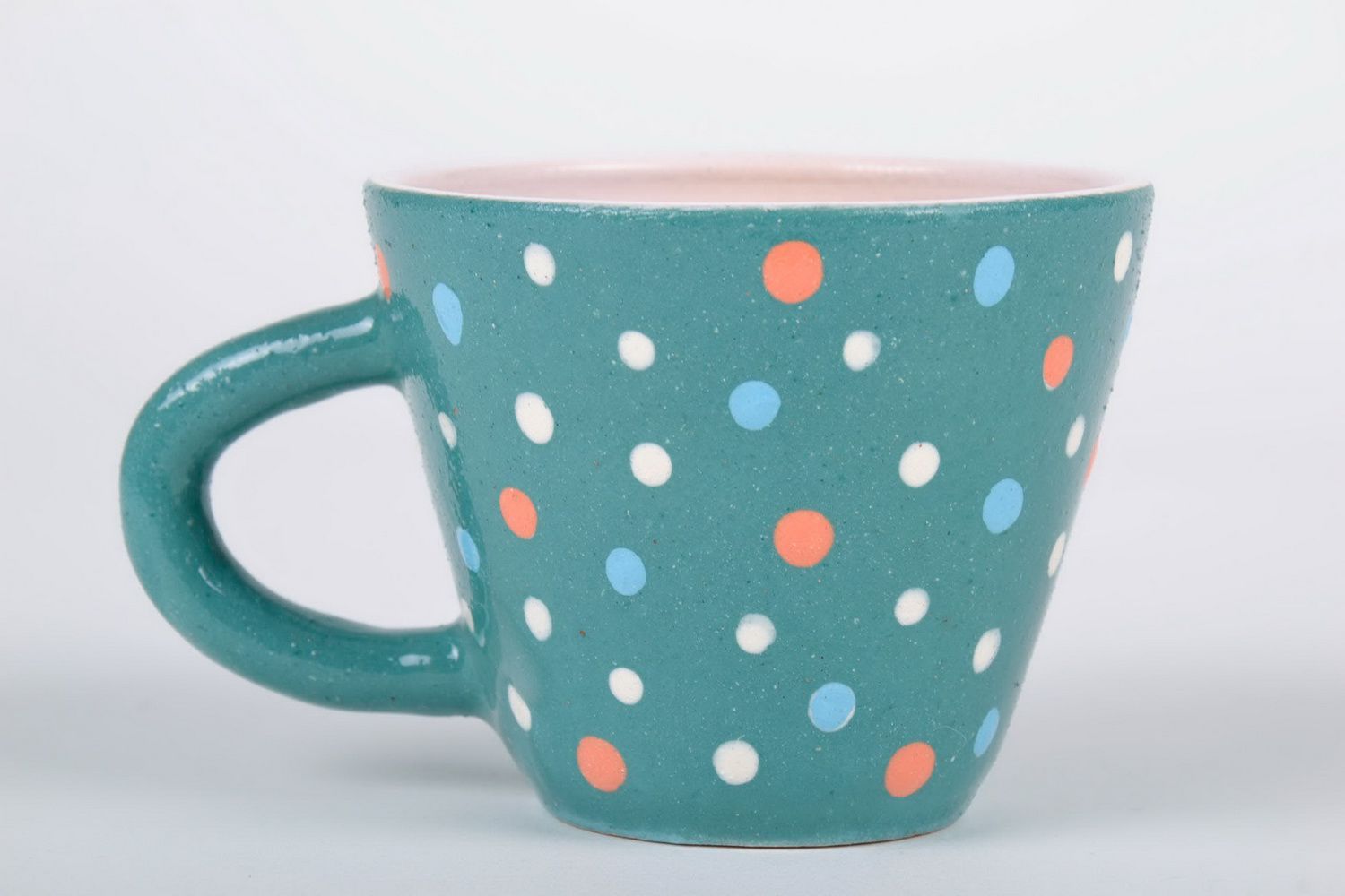 Turquoise porcelain cup with multi-colored dots photo 3