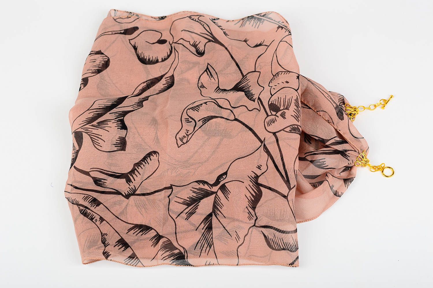 Шарф ручной работы женский шарф легкий шифоновый шарф коричневый светлый фото 4