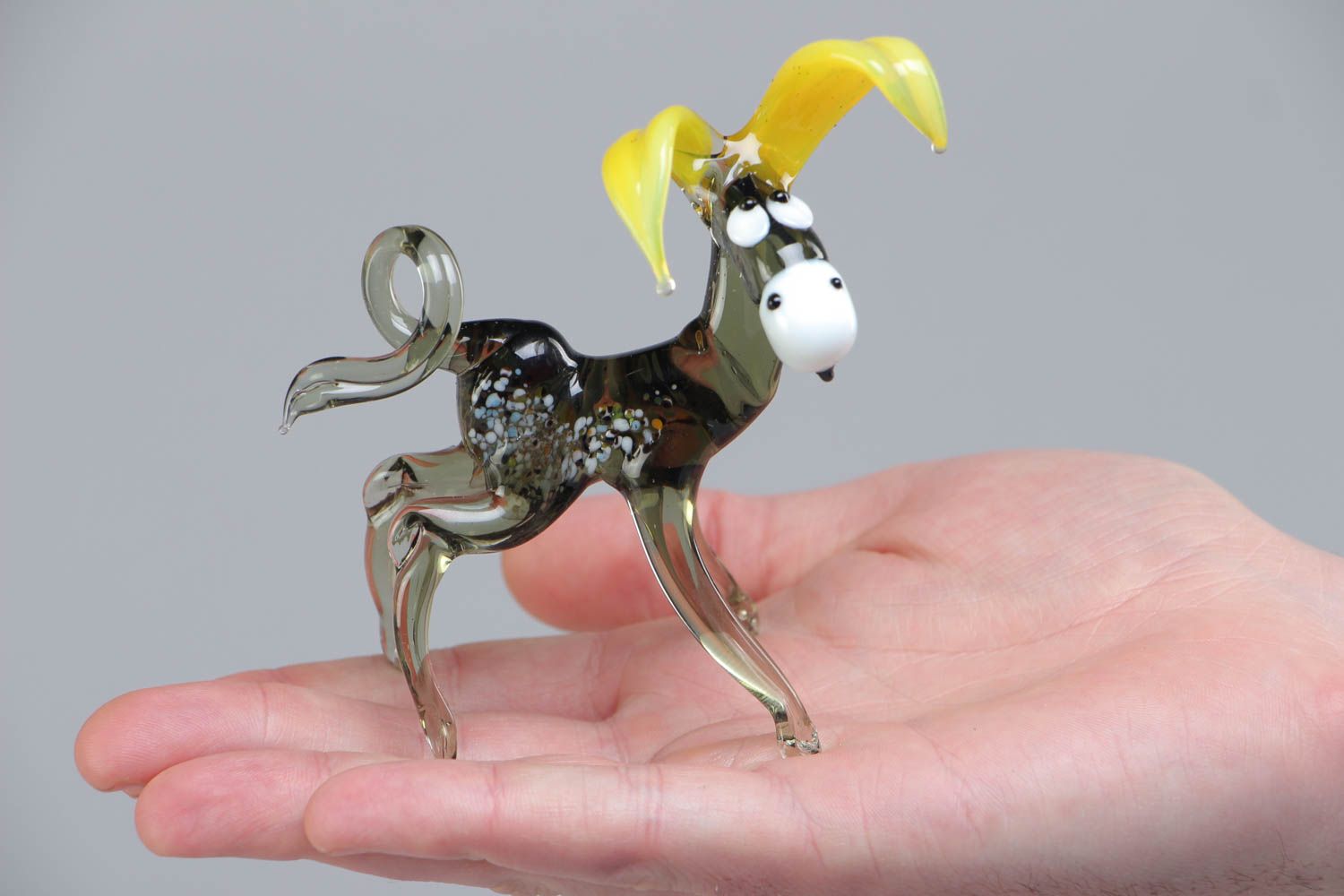 Small beautiful handmade bright designer lampwork glass figurine of donkey photo 5