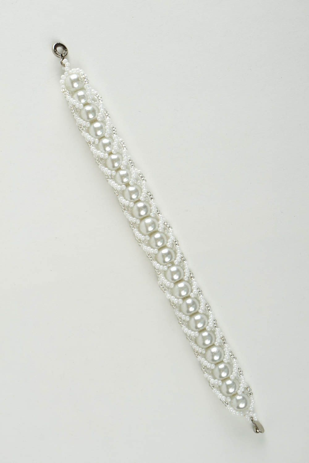Украшение ручной работы стильное браслет из бисера Жемчуг белый модный браслет фото 2