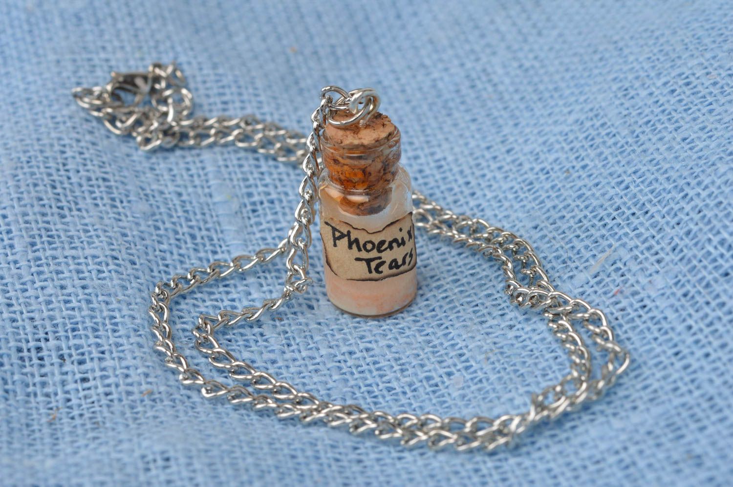 Handmade luminous pendant in shape of glass jar on chain Tears of Phoenix photo 2