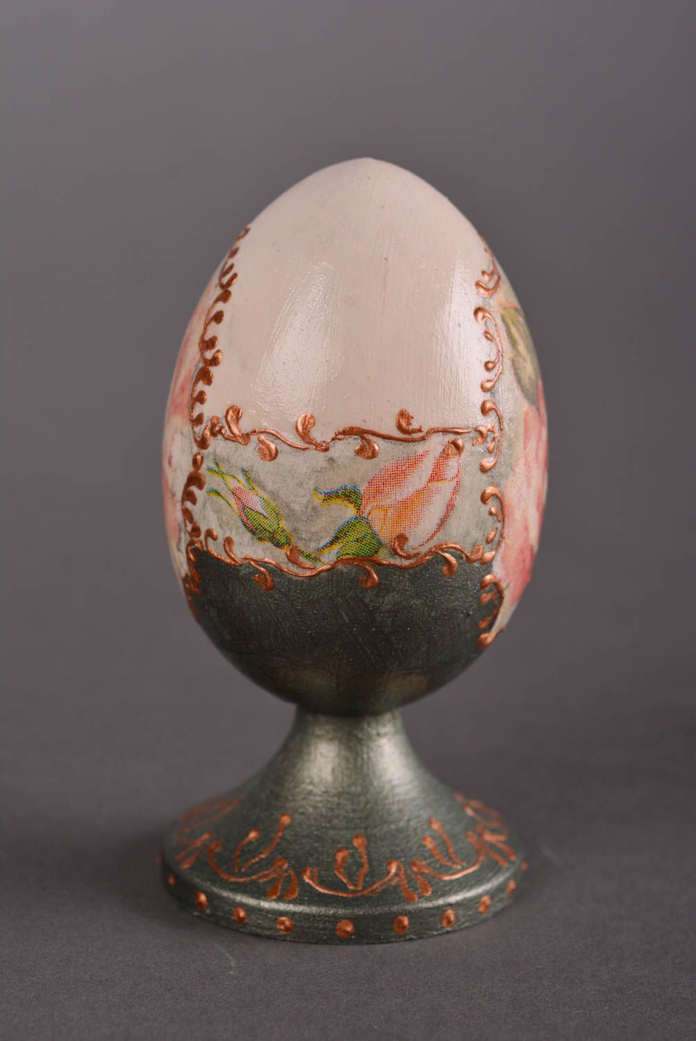 Huevo artesanal de madera elemento decorativo con rosa regalo para Pascua foto 2