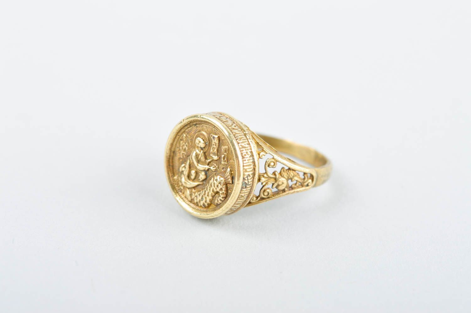 Кольцо ручной работы кольцо из латуни металлическое украшение печать красивая фото 2
