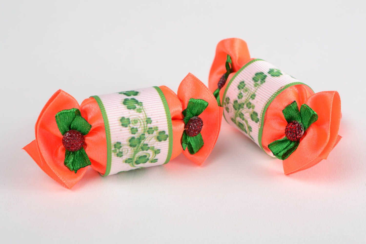 Unusual bright handmade children's ribbon hair ties set 2 pieces beautiful photo 5
