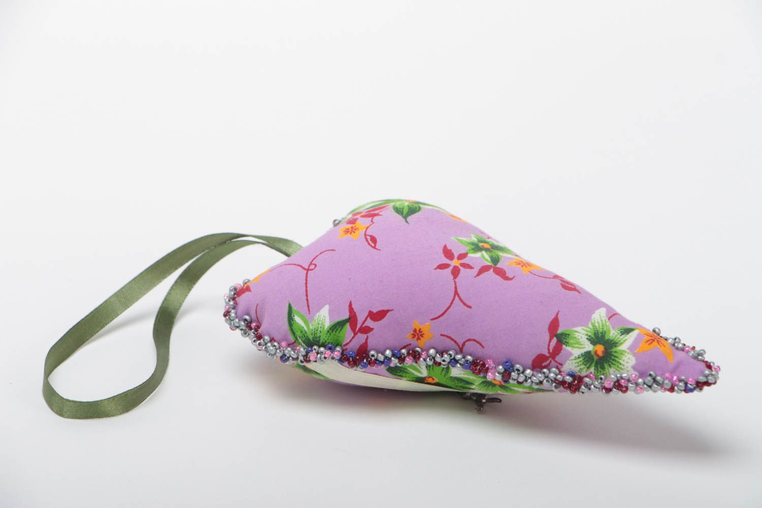 Декоративная текстильная подвеска для интерьера ручной работы Сердце розовая фото 4