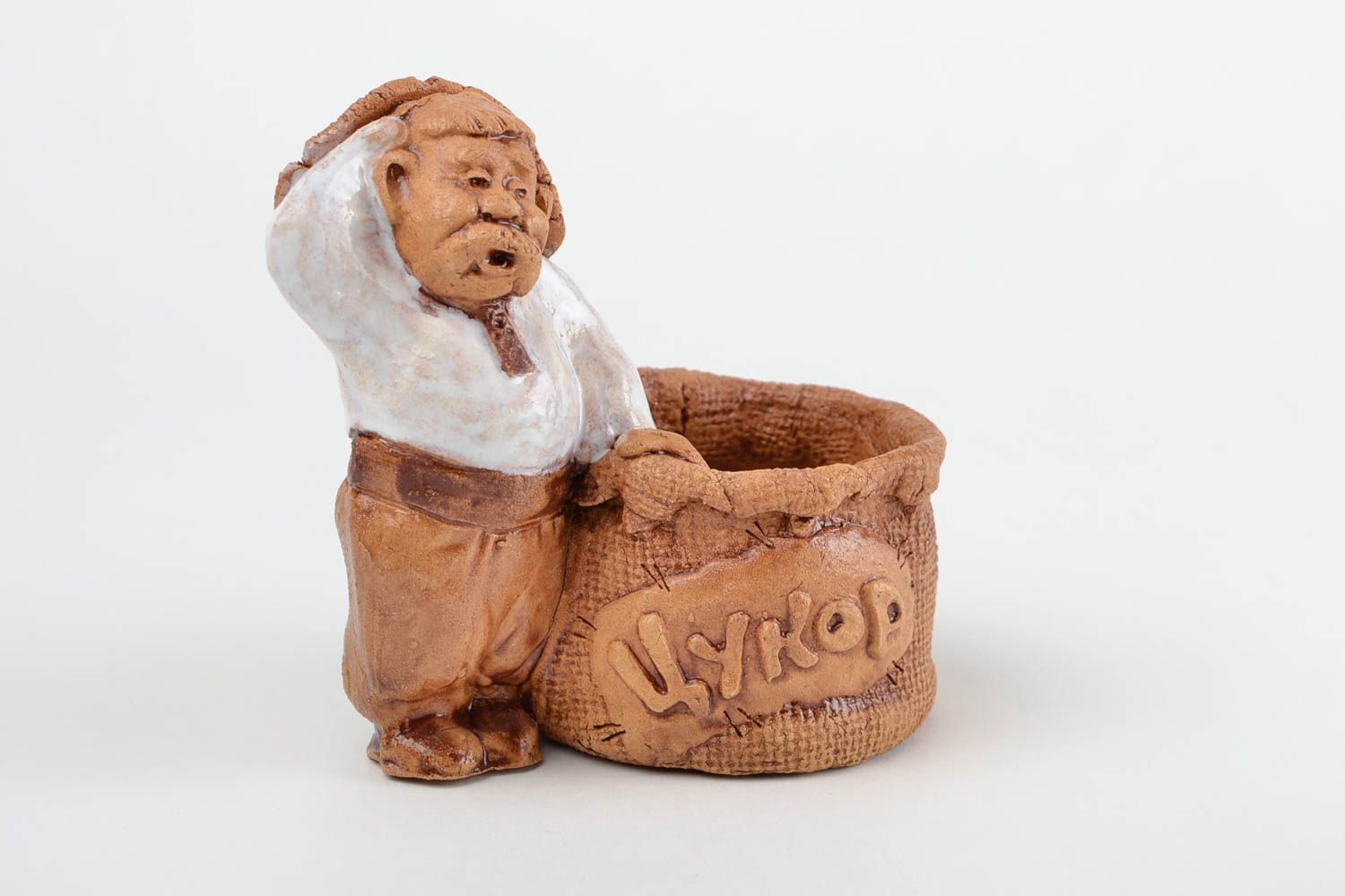 Sucrier céramique fait main Pot à sucre homme avec sac Vaisselle originale photo 4