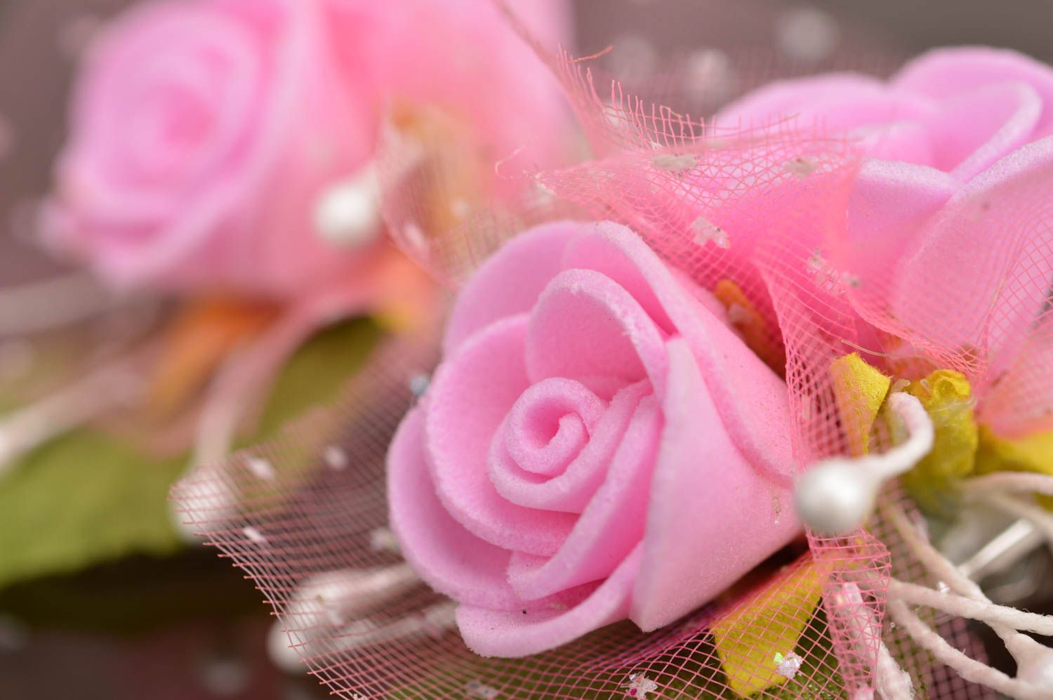 Barrettes à cheveux fleurs artificielles roses faites main 2 pièces originales photo 4