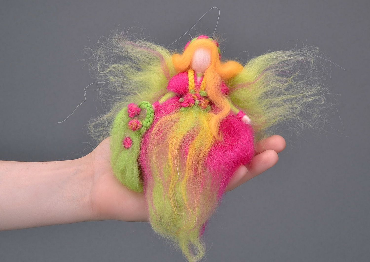 Bambola fata in lana fatta a mano pupazzo tessile originale bellissimo foto 5