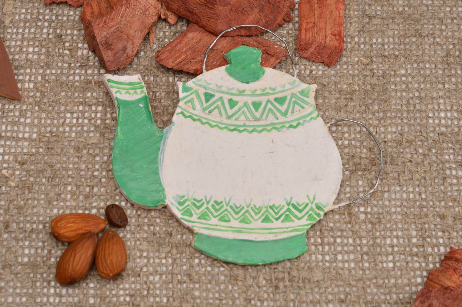 Imán de cerámica artesanal regalo original elemento decorativo tetera verde foto 1