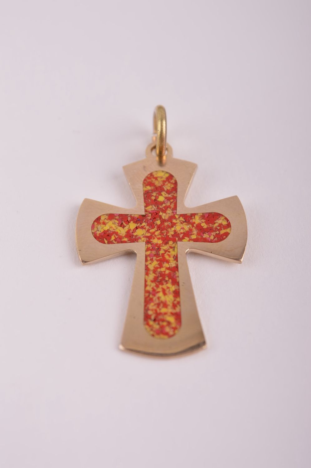 Крестик с камнями handmade подвеска на шею украшение из латуни авторское  фото 2